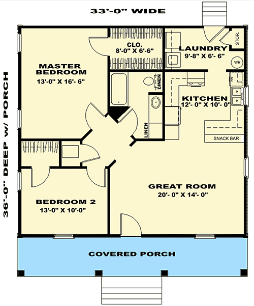 Plan 2561DH: Cute Country Cottage - 1007 Sq Ft - Floor Plan - Main Level - Cottage, Country, Rustic
