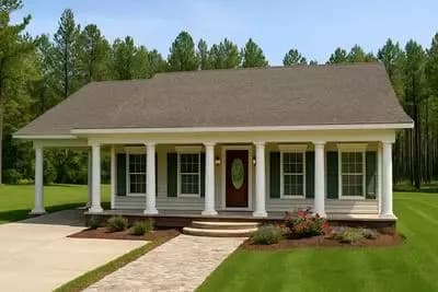 2-Bed Southern Country House Plan with Home Office Nook