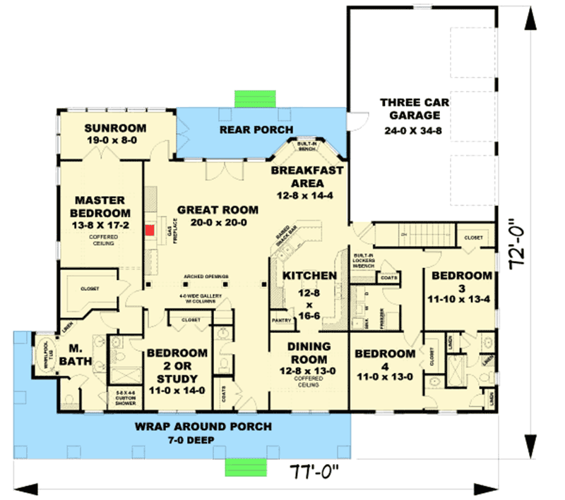 Plan 2589DH: Wraparound with Porch and Sunroom in Back - Floor Plan - Main Level - Craftsman, Southern