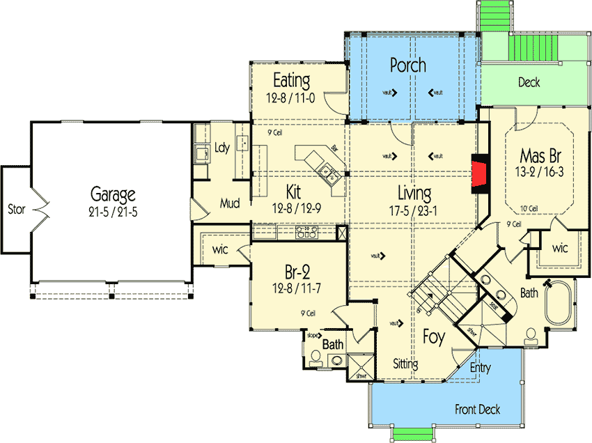 Plan 26693GG: Mountain Cottage With Attached Garage - Floor Plan - Main Level - Cottage, Craftsman, Mountain, Rustic, Vacation
