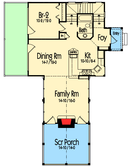 Plan 26696GG: Rustic Cottage Home Plan with Second Floor Master - 1405 Sq Ft - Floor Plan - Main Level - Cabin, Cottage, Country, Mountain, Rustic, Vacation
