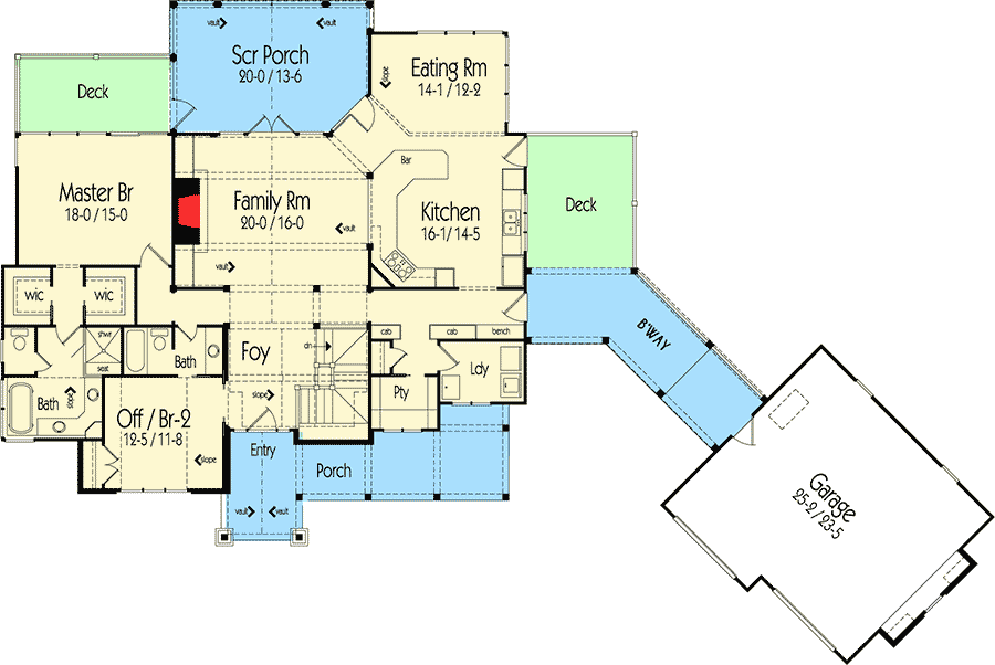 Plan 26710GG: Mountain Home Plan With Great Outdoor Spaces - 3207 Sq Ft - Floor Plan - Main Level - Country, Craftsman, Mountain, Rustic, Vacation