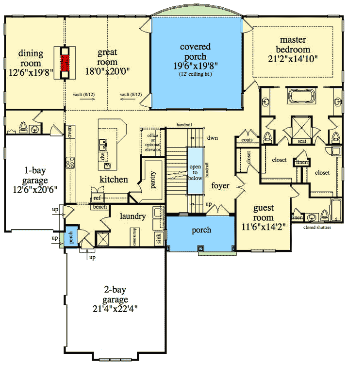 Plan 29804RL: 4 Beds With Elevator and Basement Options - Floor Plan - Main Level - Craftsman, Mountain, Traditional