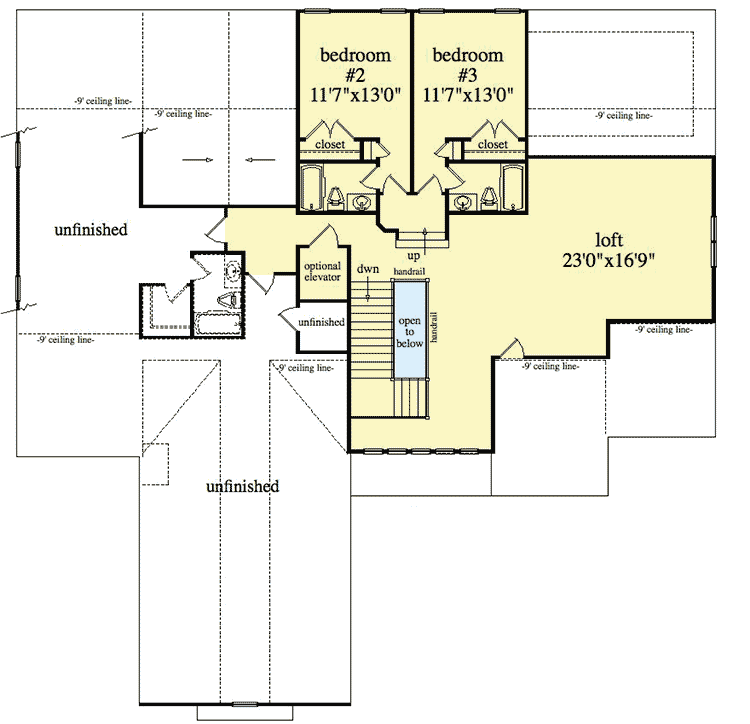 Plan 29804RL: 4 Beds With Elevator and Basement Options - Floor Plan - 2nd Floor - Craftsman, Mountain, Traditional