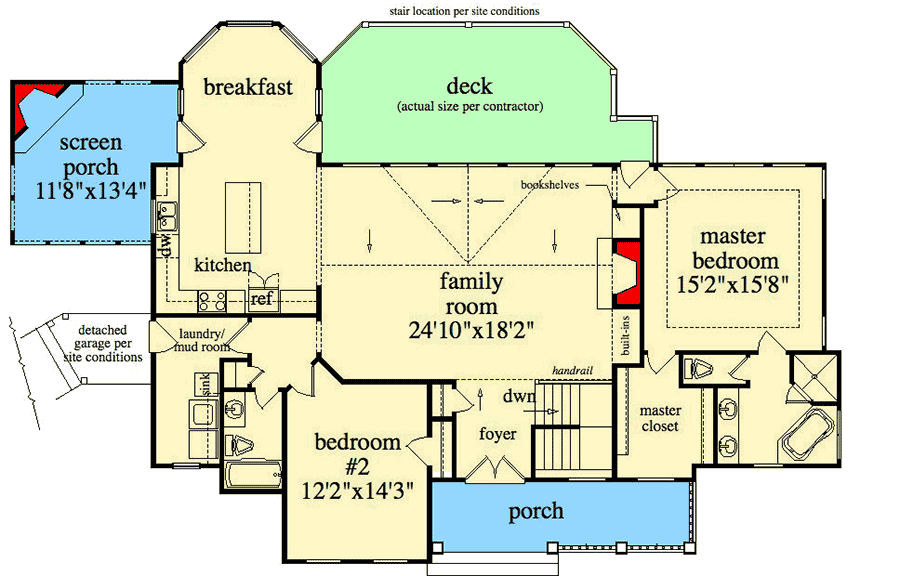 Plan 29805RL: 4-Bed Country House Plan with Detached Garage and Opt. Finished Basement - 1,768 Sq Ft - Floor Plan - Main Level - Cottage, Country, Craftsman, Rustic, Traditional