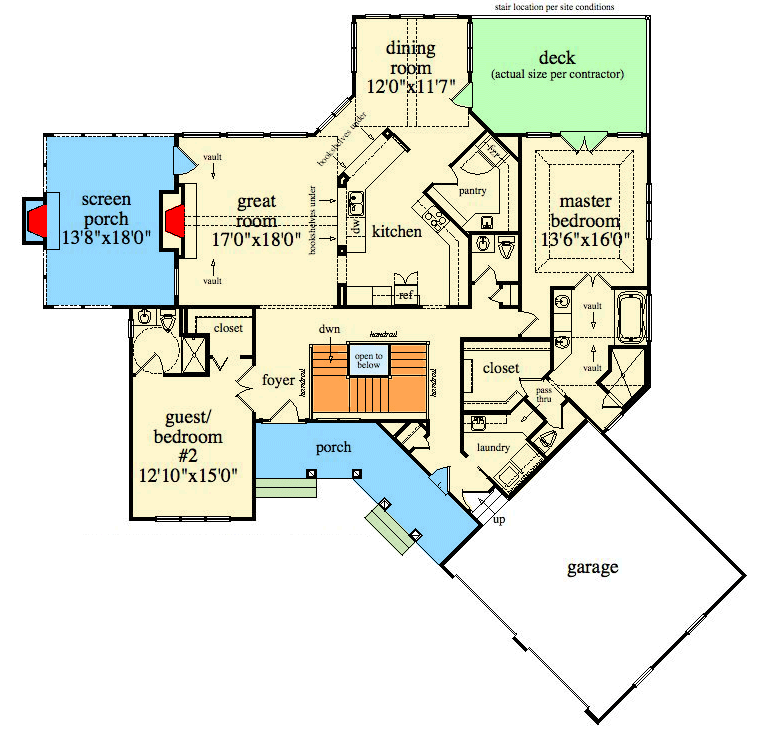 Plan 29809RL: Mountain Home Plan with Angled Kitchen - 1943 Sq Ft - Floor Plan - Main Level - Craftsman, Mountain, Ranch, Rustic, Vacation