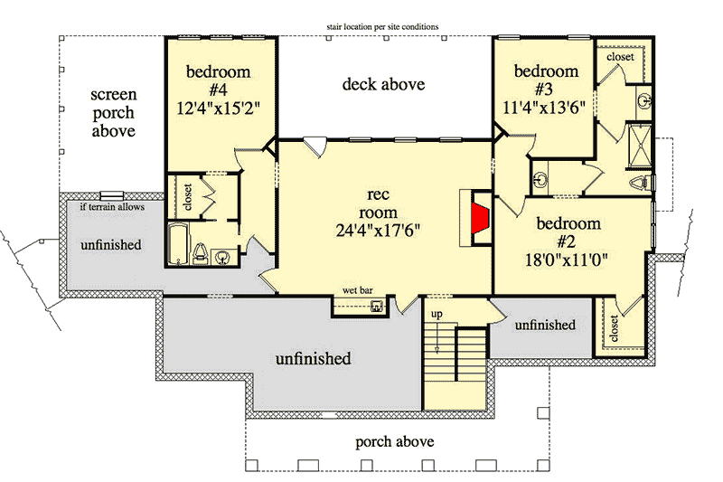 Plan 29810RL: Country House Plan with Loft and Lower Level Expansion - 4002 Sq Ft - Floor Plan - Basement - Country, Craftsman, Mountain
