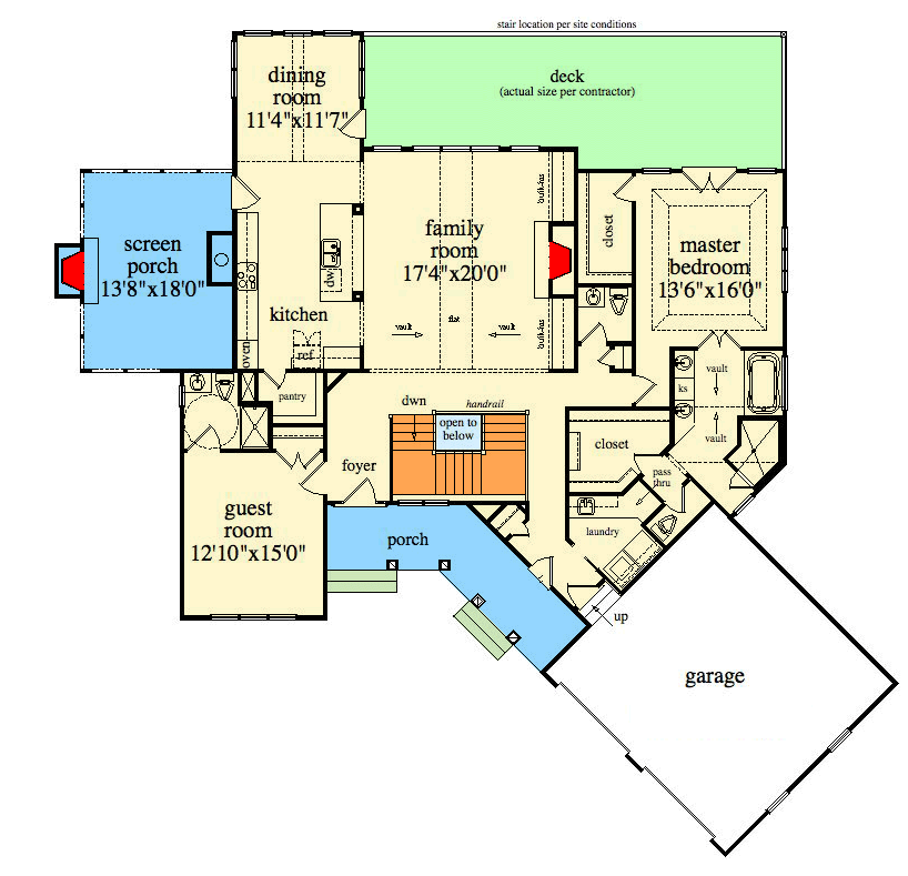 Plan 29811RL: 2-Bed Mountain Plan with Grand Great Room - 1960 Sq Ft - Floor Plan - Main Level - Craftsman, Mountain, Ranch, Vacation