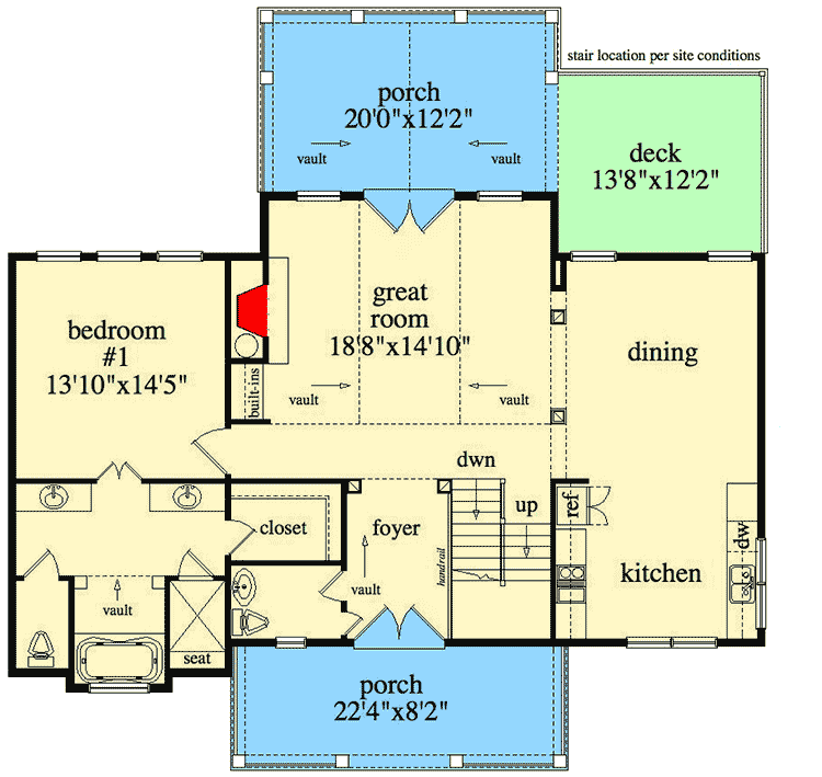 Plan 29814RL: Rustic Lodge Home - Floor Plan - Main Level - Cottage, Mountain, Rustic, Vacation