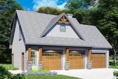 One-Bed Garage Apartment Plan with Parking for 3 Cars - 797 Sq Ft