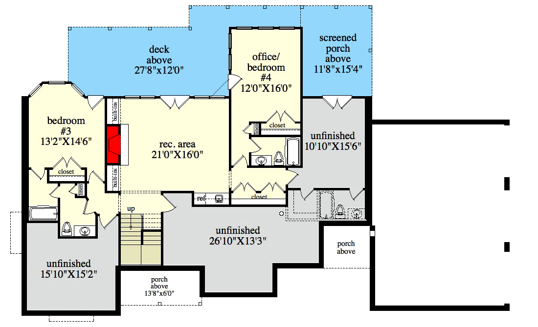 Plan 29830RL: Rustic Style Ranch House Plan for a Rear-Sloping Lot - Floor Plan - Optionally Finished Lower Level - Craftsman, Mountain, Ranch, Rustic, Vacation