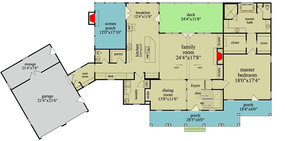 Plan 29838RL: Rustic Appeal with Country Front Porch - 2405 Sq Ft - Floor Plan - Main Level - Cottage, Country, Mountain, New American, Ranch