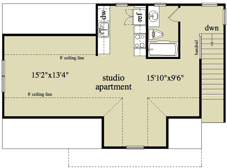 Plan 29839RL: Rustic 3-Bay Garage Apartment House Plan - 679 Sq Ft - Floor Plan - 2nd Floor - Carriage