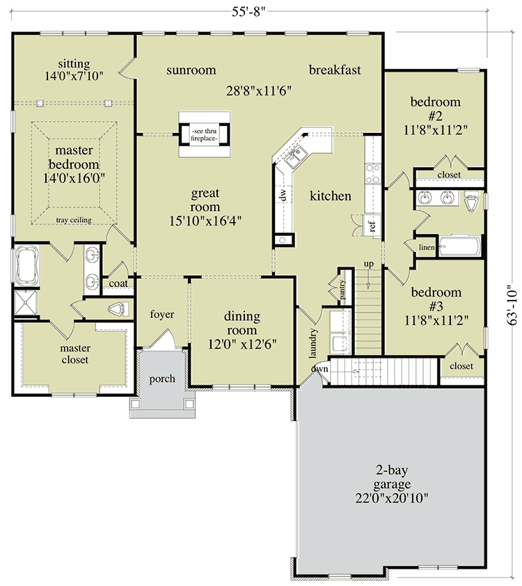 Plan 29842RL: 3 Bedroom House Plan with Bonus and Basement Expansion - 2201 Sq Ft - Floor Plan - Main Level - Northwest, Ranch