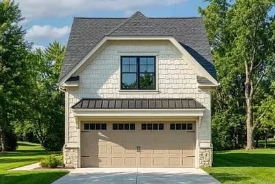 2-Car Detached Garage ADU Plan with 1-Bedroom Apartment Above 