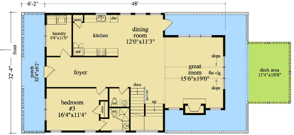 Plan 29858LDG: Rustic Sloping Lot Retreat - Floor Plan - Main Level - Cottage, Country, Mountain, Rustic