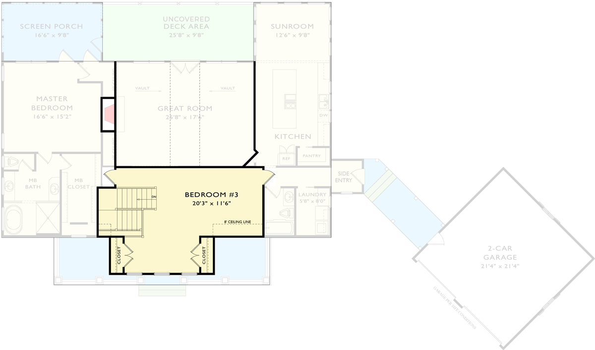 Plan 29882RL: Exclusive 3 Bed Mountain Home with Detached Garage - 2169 Sq Ft - Floor Plan - 2nd Floor - Country, Craftsman, Mountain, Rustic, Vacation