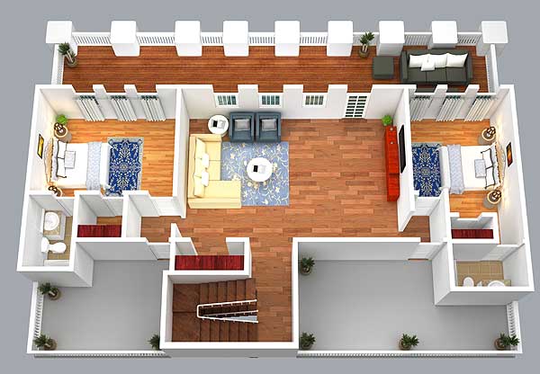 Plan 29882RL: Exclusive 3 Bed Mountain Home with Detached Garage - 2169 Sq Ft - Floor Plan - Basement - 3D view - Country, Craftsman, Mountain, Rustic, Vacation