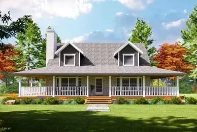 Hill Country Farmhouse Under 1900 Square Feet with 8-Foot-Deep Wraparound Porch