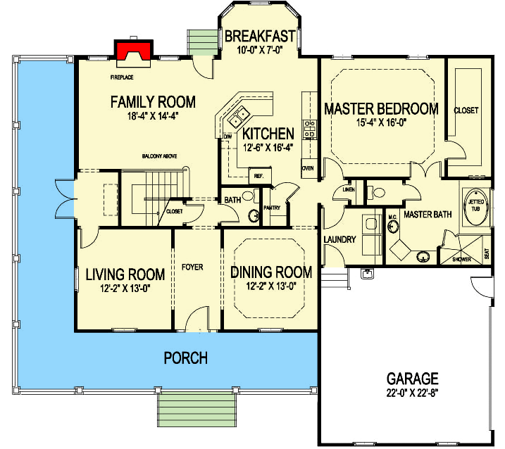 Plan 30030RT: 4-Bedroom Traditional Farmhouse with Wrap-Around Porch - 2652 Sq Ft - Floor Plan - Main Level - Country, Farmhouse, Southern