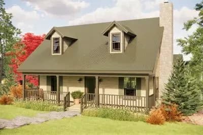 Two-Story Vacation House Plan with Dual Covered Porches - 1157 Sq Ft