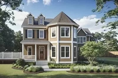 Two-Story Storybook Home Plan with Media Room - 2589 Sq Ft