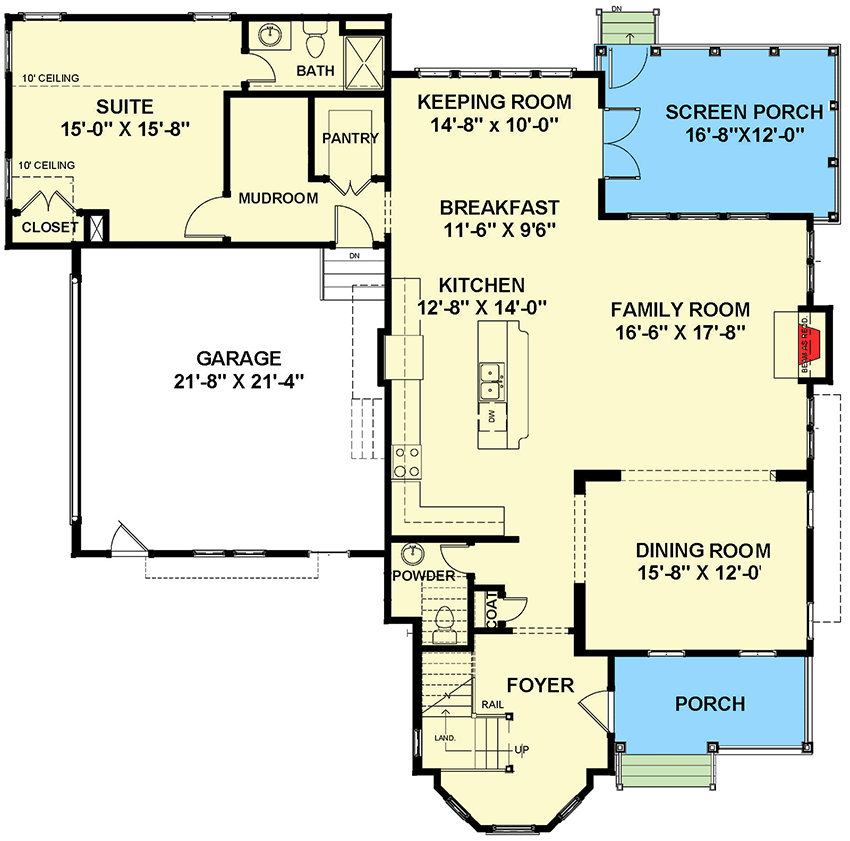 Plan 30084RT: 4-Bed Victorian Style House Plan with Bedroom Suite Behind 2-Car Garage - 2935 Sq Ft - Floor Plan - Main Level - Country, Traditional, Victorian