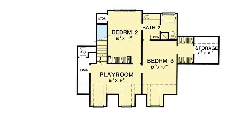 Plan 3033D: Leisure Living - Floor Plan - 2nd Floor - Country, Farmhouse, Southern