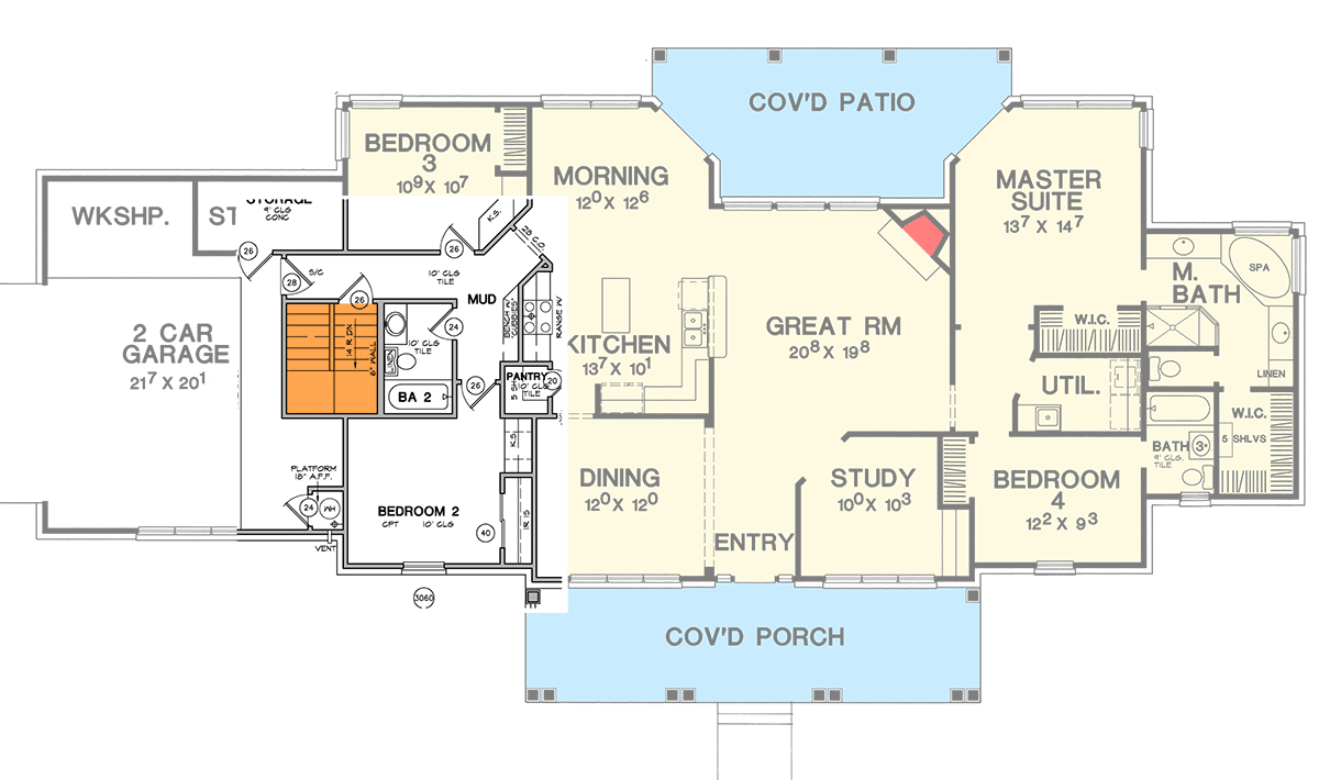 Plan 3090D: Hill Country Home Plan with Options - Floor Plan - Basement Stairs Location - Country, Hill Country, Traditional