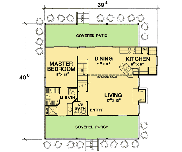 Plan 3093D: Cottage With Covered Porches - Floor Plan - Main Level - Cottage, Country, Vacation