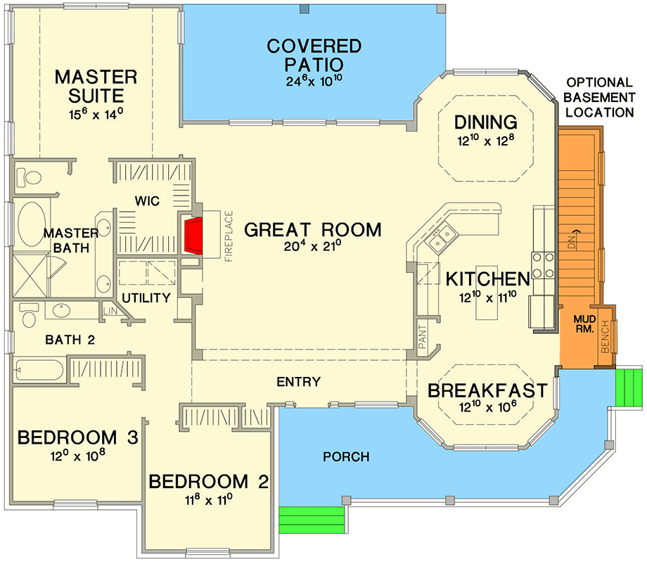 Plan 31093D: Great Little Ranch House Plan - Floor Plan - Basement Option - Country, Ranch, Traditional