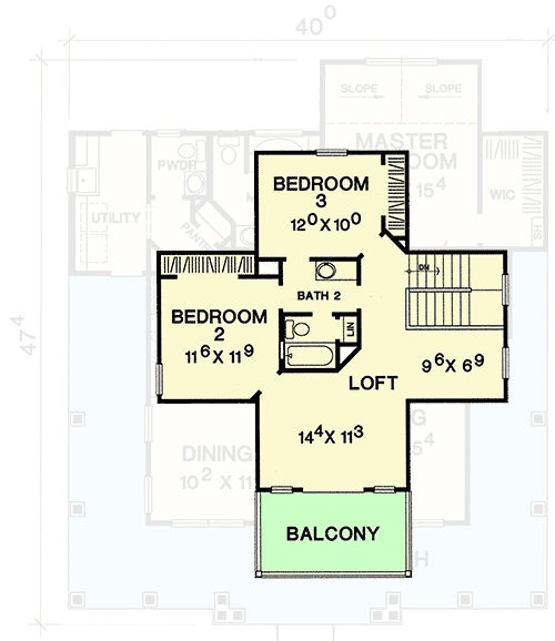 Plan 31118D: Loft with Balcony - Floor Plan - 2nd Floor - Cottage, Country