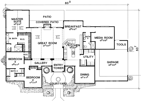 Plan 31129D: Media Room with Guest Room Options - Floor Plan - Main Level - European, Hill Country, Tuscan