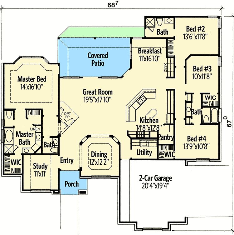 Plan 31134D: European or Hill Country Delight - Floor Plan - Main Level - European, Hill Country, Mediterranean