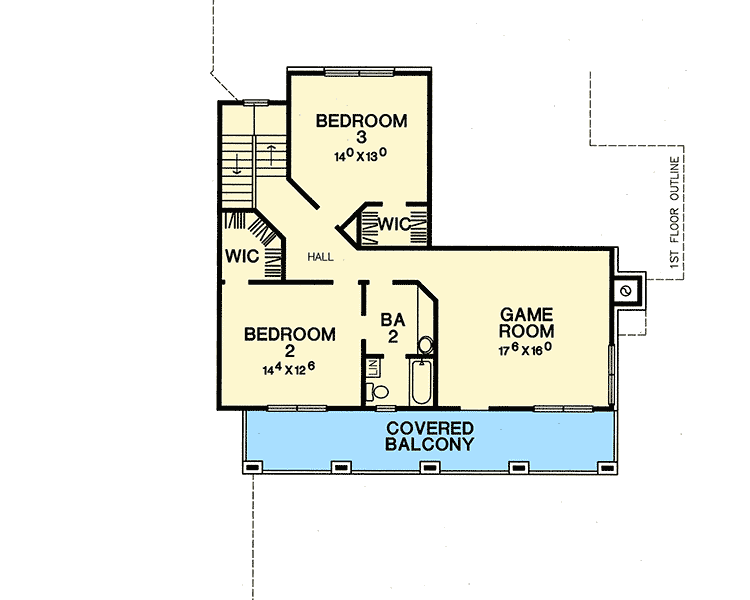 Plan 31161D: Second Floor Balcony - Floor Plan - 2nd Floor - European, New Orleans, Southern, Southern Traditional