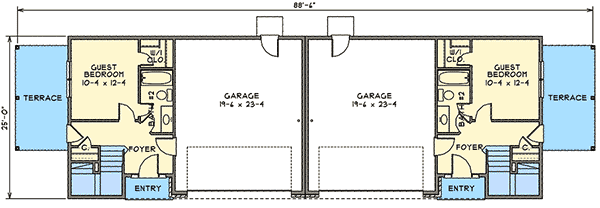 Plan 31501GF: Coastal Duplex with Porches - Floor Plan - Main Level