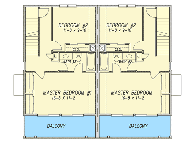 Plan 31505GF: Coastal Duplex House Plan - Floor Plan - 2nd Floor - Beach