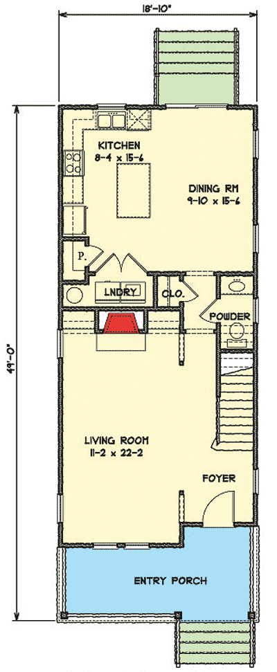 Plan 31522GF: Narrow Lot Townhome - Floor Plan - Main Level - Traditional