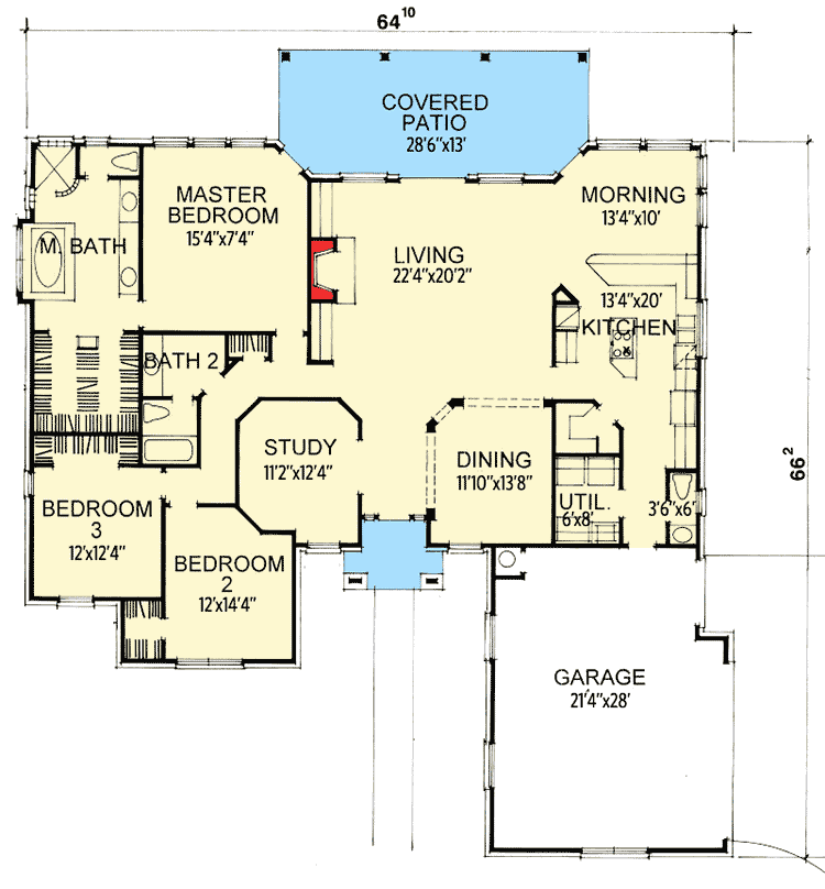 Plan 3171D: Beautiful 3 Bedroom Traditional House Plan with Attractive Brick Exterior - 2424 Sq Ft - Floor Plan - Main Level - Country, Southern, Traditional