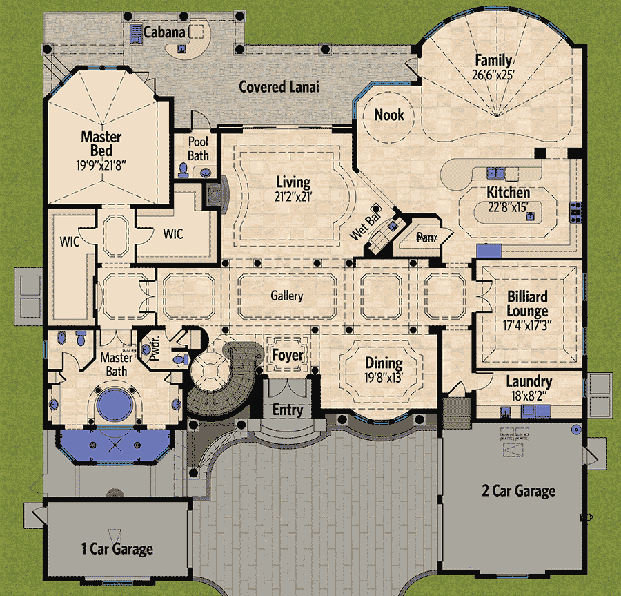 Plan 31810DN: Best in Class in Two Versions - Floor Plan - Main Level - European, Florida-Style, Mediterranean, Spanish