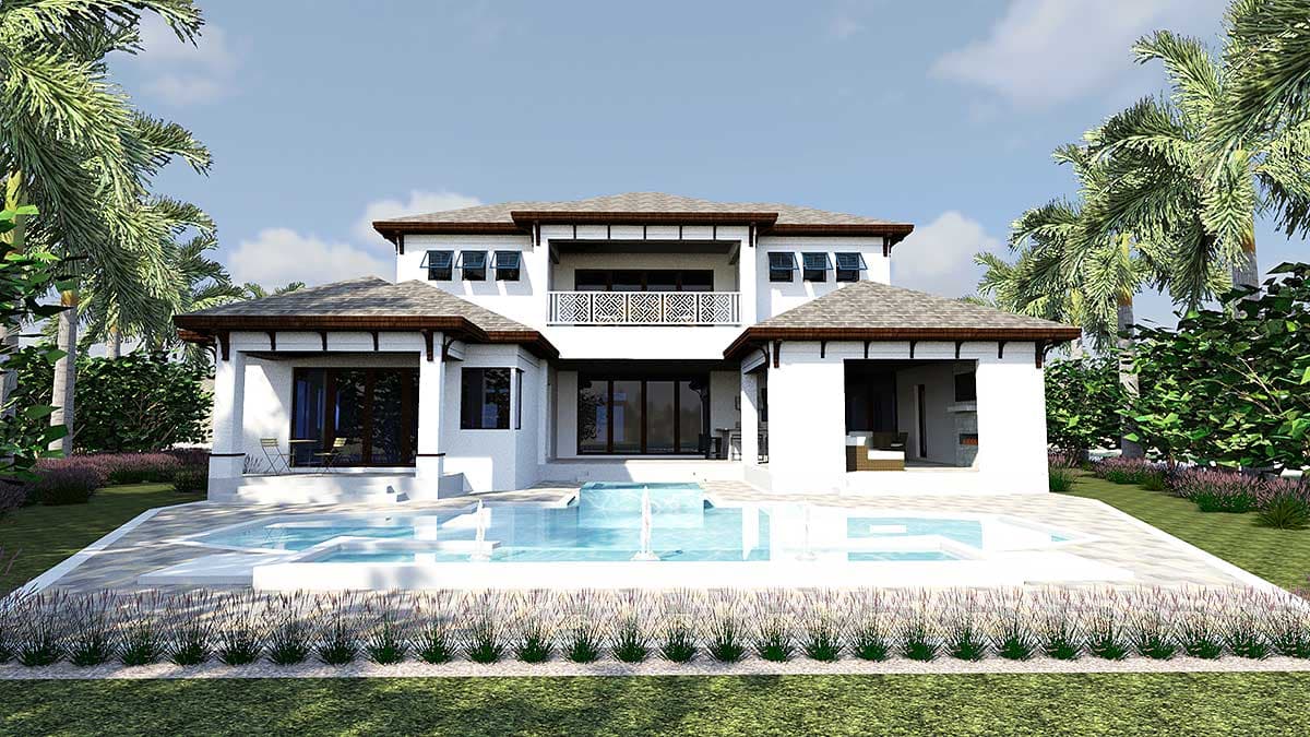 Plan 31822DN: Luxury House Plan with Four Second Floor Balconies - 6001 Sq Ft - Image #9 - Contemporary, Florida-Style, Southern