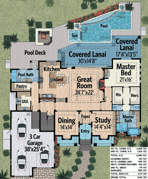 Plan 31823DN: A Study on Each Floor - Floor Plan - Main Level - Florida-Style