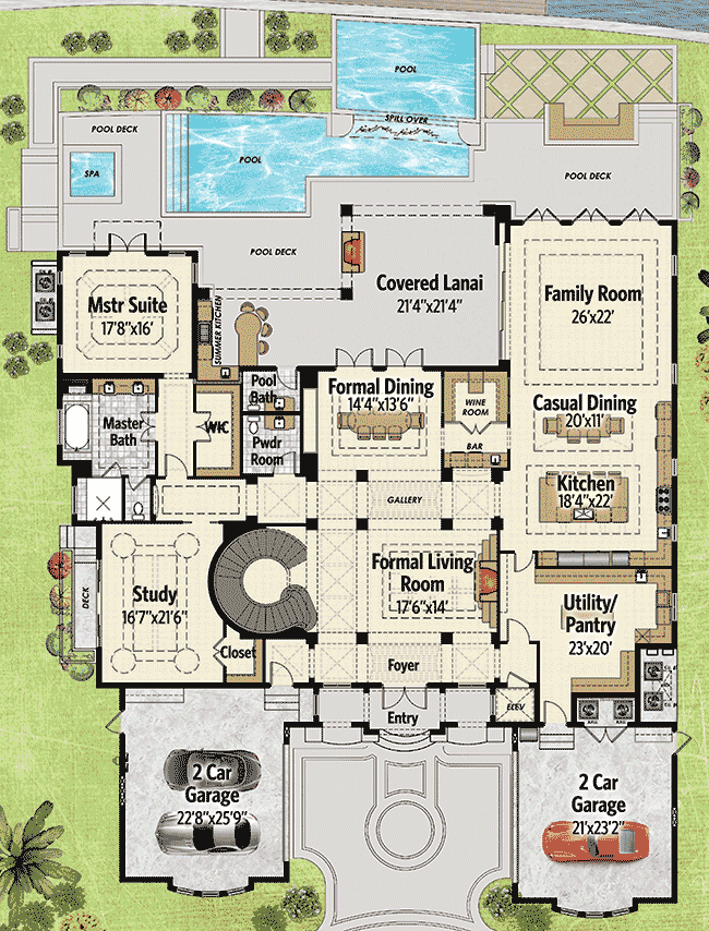 Plan 31827DN: Palatial Manor House Plan - Floor Plan - Main Level - European