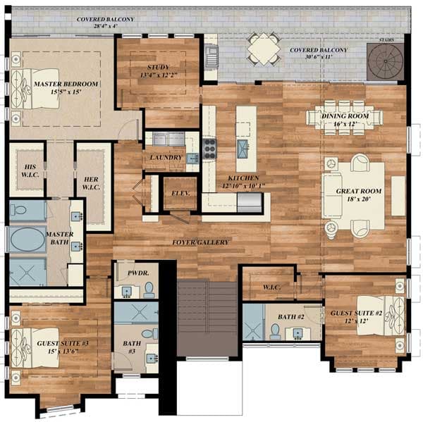 Plan 31834DN: 3-Bed Exciting Contemporary House Plan with Drive-Under Garage - 2989 Sq Ft - Floor Plan - Main Floor - Contemporary, Modern