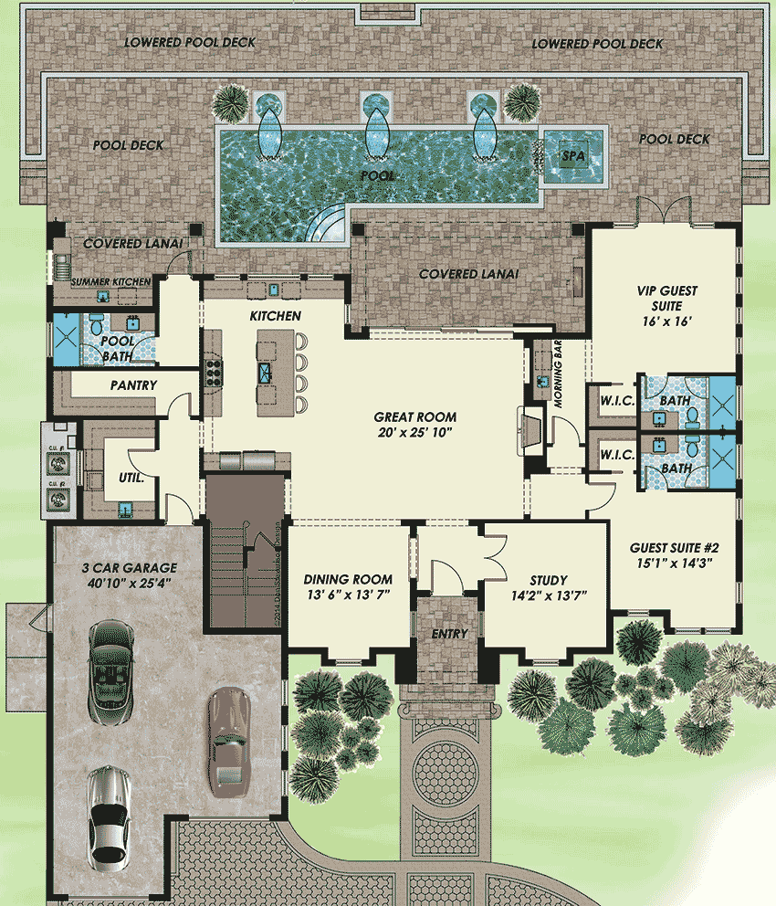 Plan 31835DN: Bold Florida House Plan With Video - Floor Plan - Main Level - Contemporary, Florida-Style