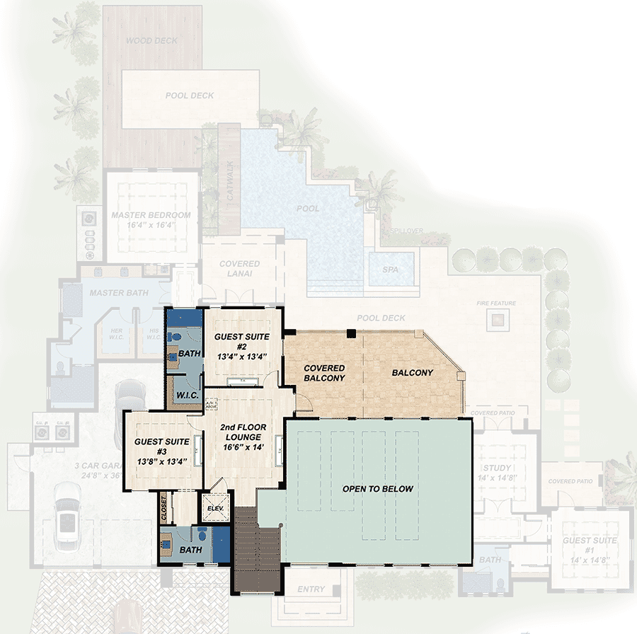 Plan 31836DN: Modern Masterpiece - Floor Plan - 2nd Floor - European, Florida-Style, Mediterranean, Mid Century Modern, Modern