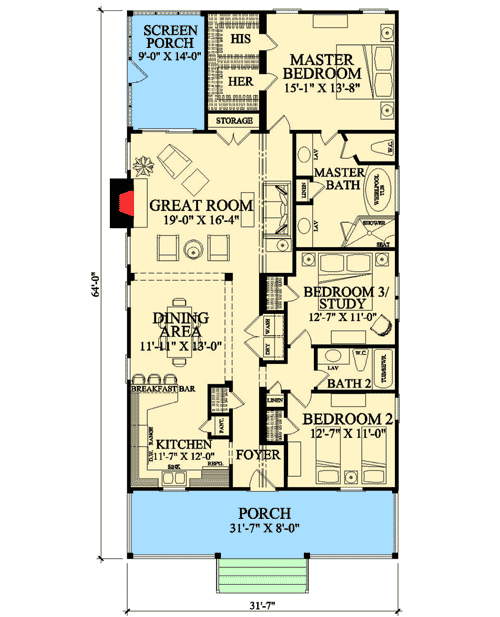 Plan 32402WP: Southern Charm - Floor Plan - Main Level - Cape Cod, Cottage, Country, Southern