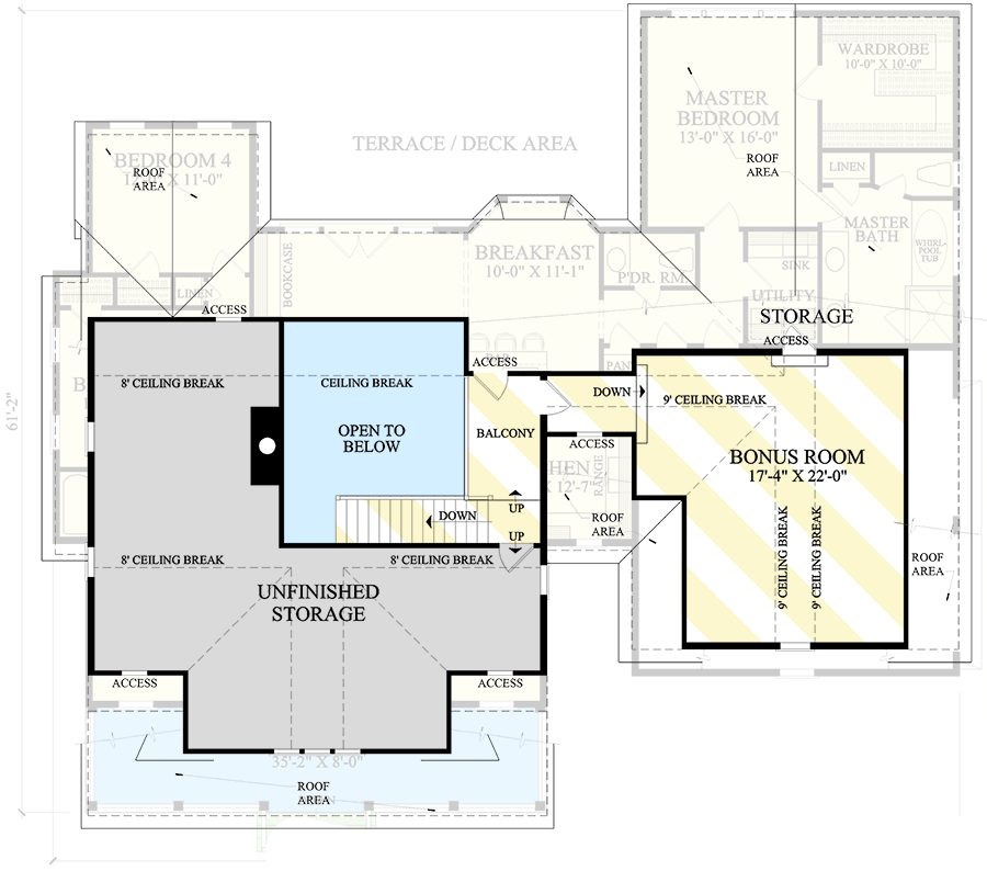 Plan 32424WP: 4-Bed Country Home with Bonus Space Above - 2278 Sq Ft - Floor Plan - 2nd Floor - Country, Traditional