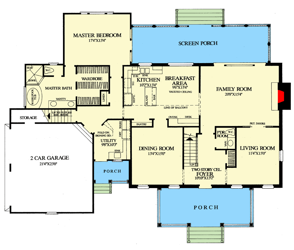 Plan 32443WP: Classic Country House Plan with Two-Story Kitchen - Floor Plan - Main Level - Country, Southern