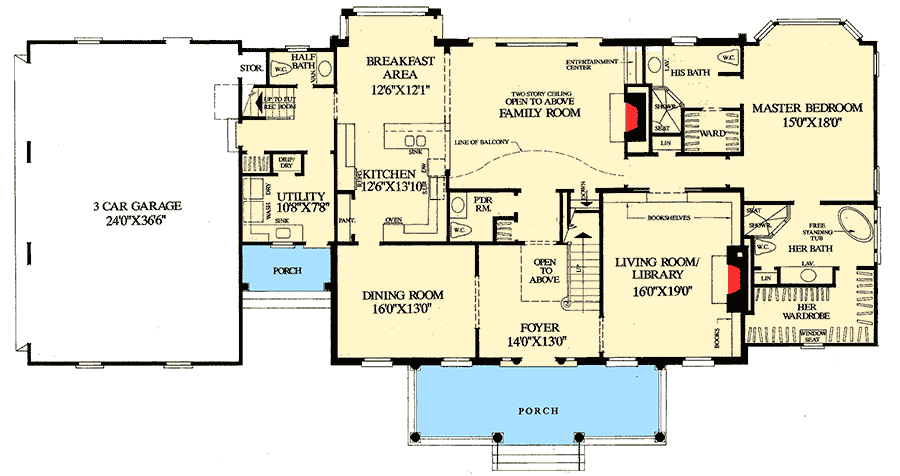 Plan 32463WP: Colonial Home Plan with 2 Master Suites - Floor Plan - Main Level - Colonial, Southern, Traditional